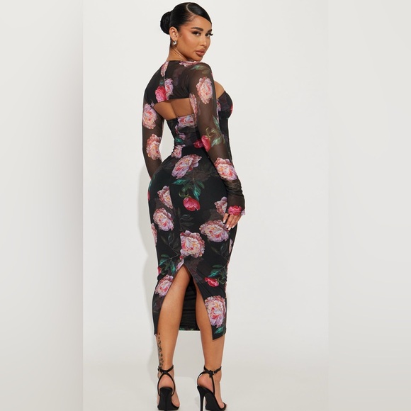 Fashion Nova Strapless Black Dress with Pink Floral Print - Picture 3 of 5